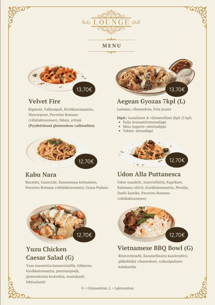 Lounge menu
