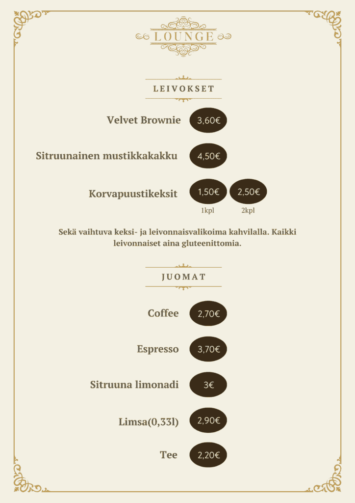 Lounge menu