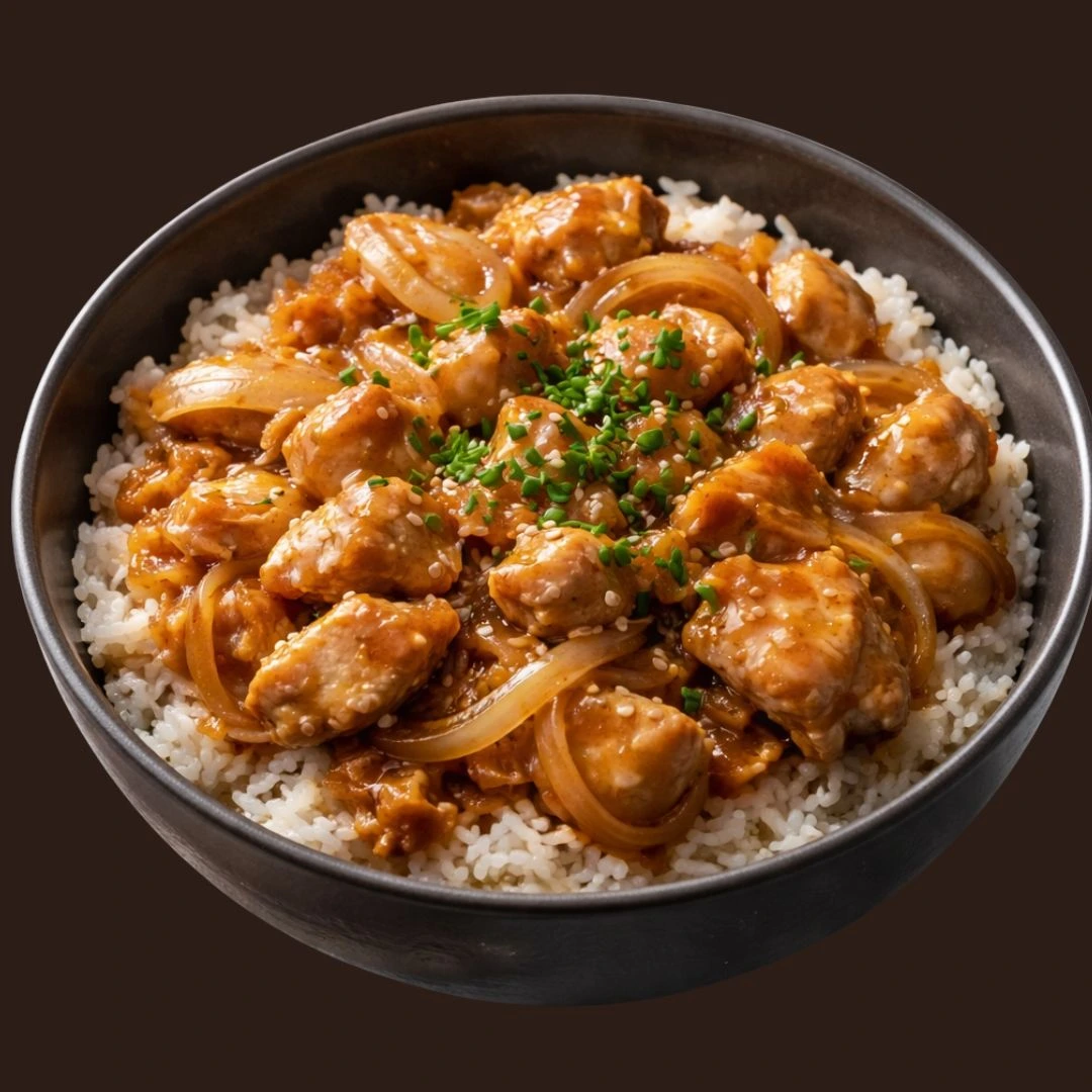 Inkivääri Oyakodon Riisikulho lautasella- Lounge Turku gluteeniton kahvila