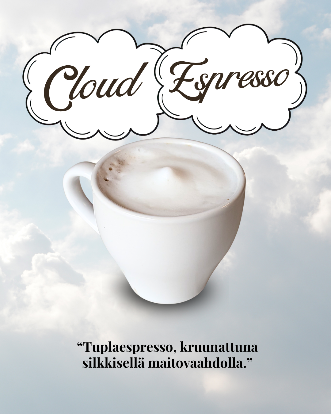 Cloud Espresso erikoiskahvi kauniissa kupissa - Lounge Turku gluteeniton kahvila