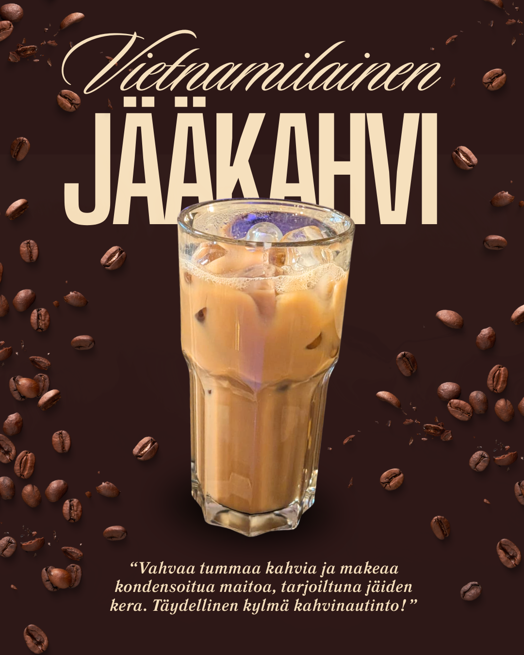 Vietnamilainen Jääkahvi erikoiskahvi kauniissa kupissa - Lounge Turku gluteeniton kahvila