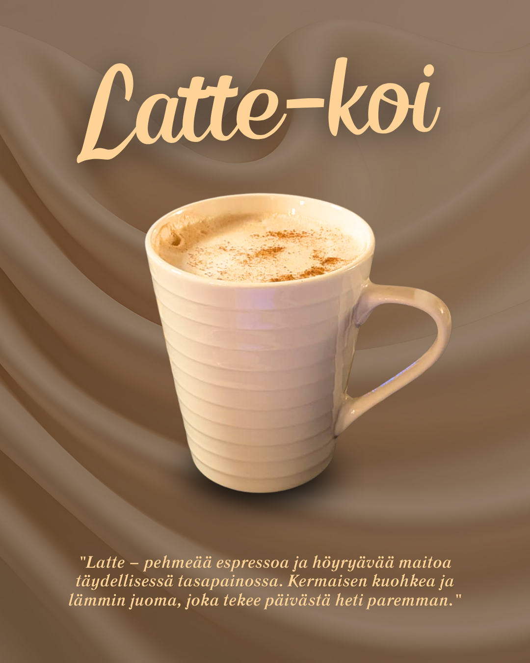 Latte Koi erikoiskahvi kauniissa kupissa - Lounge Turku gluteeniton kahvila