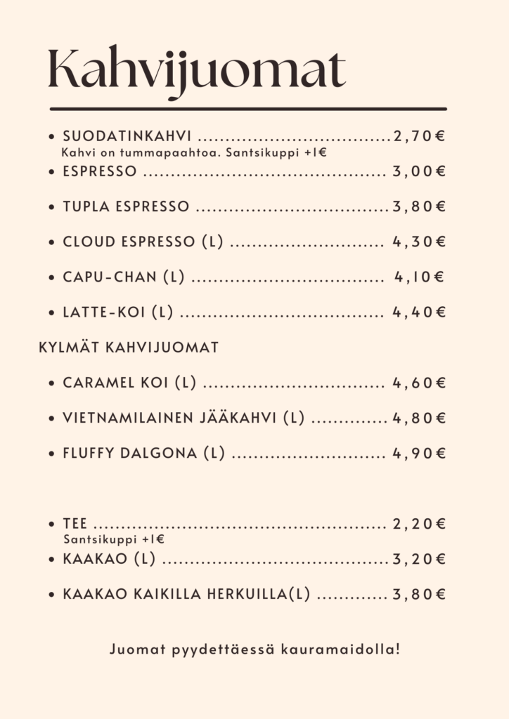 Lounge Turku kahvijuomat